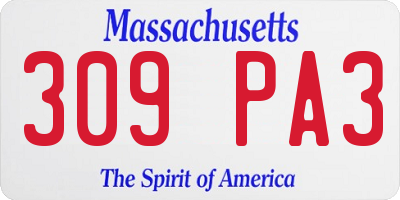 MA license plate 309PA3