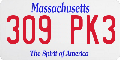 MA license plate 309PK3