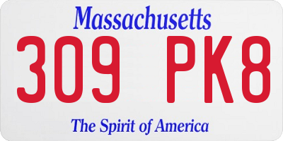 MA license plate 309PK8