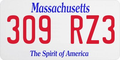 MA license plate 309RZ3