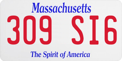 MA license plate 309SI6