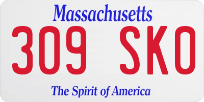 MA license plate 309SK0