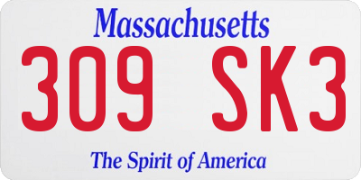 MA license plate 309SK3
