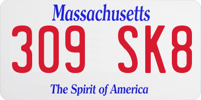 MA license plate 309SK8