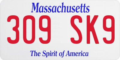 MA license plate 309SK9