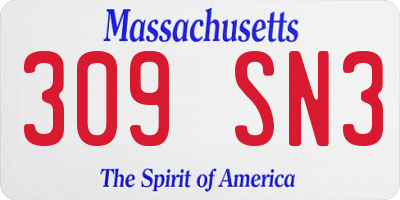 MA license plate 309SN3