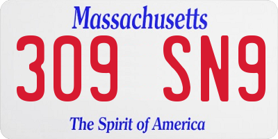 MA license plate 309SN9