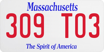 MA license plate 309TO3