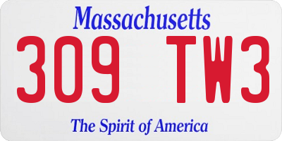 MA license plate 309TW3