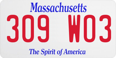 MA license plate 309WO3