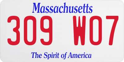 MA license plate 309WO7