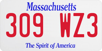 MA license plate 309WZ3