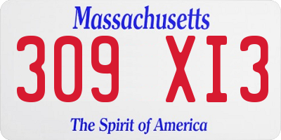 MA license plate 309XI3