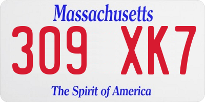 MA license plate 309XK7