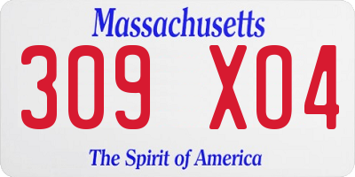 MA license plate 309XO4