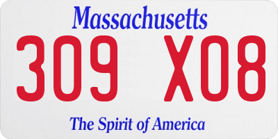 MA license plate 309XO8