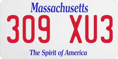 MA license plate 309XU3