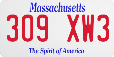 MA license plate 309XW3