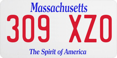 MA license plate 309XZ0