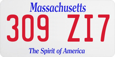 MA license plate 309ZI7