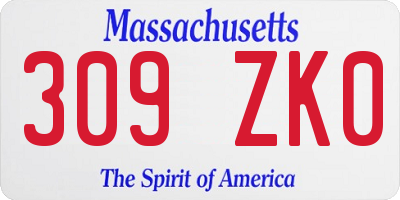 MA license plate 309ZK0