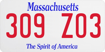 MA license plate 309ZO3