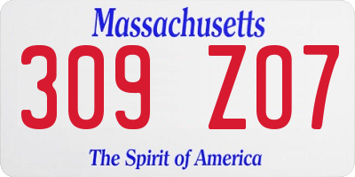 MA license plate 309ZO7