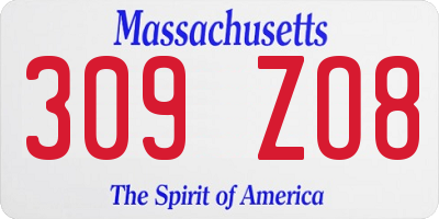 MA license plate 309ZO8