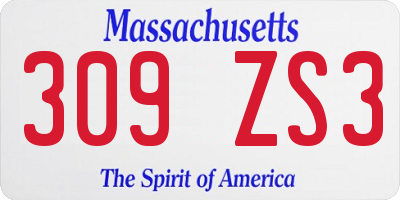 MA license plate 309ZS3