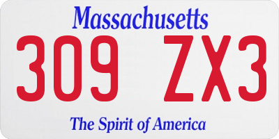 MA license plate 309ZX3