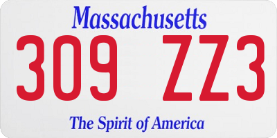 MA license plate 309ZZ3