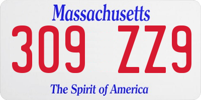 MA license plate 309ZZ9
