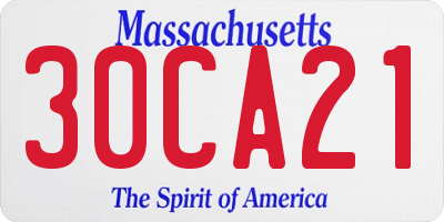 MA license plate 30CA21