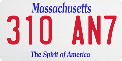 MA license plate 310AN7