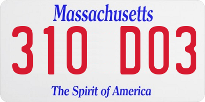 MA license plate 310DO3