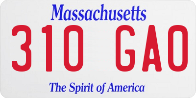MA license plate 310GA0