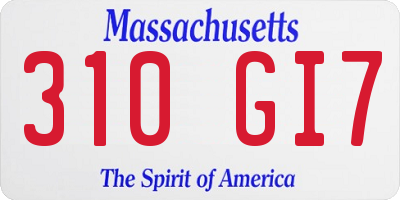 MA license plate 310GI7