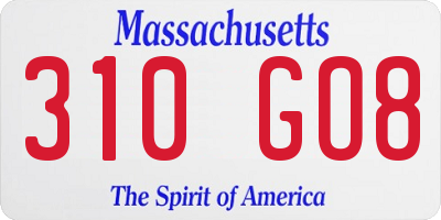 MA license plate 310GO8