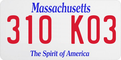 MA license plate 310KO3