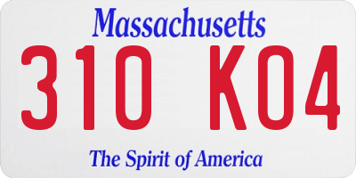 MA license plate 310KO4