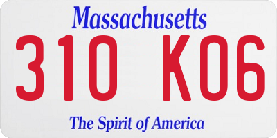 MA license plate 310KO6