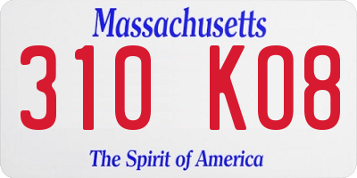 MA license plate 310KO8