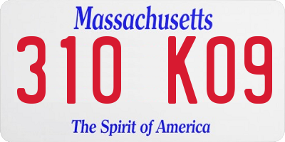 MA license plate 310KO9