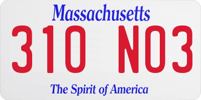 MA license plate 310NO3
