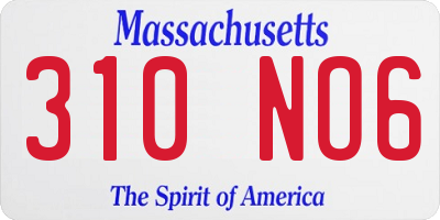 MA license plate 310NO6