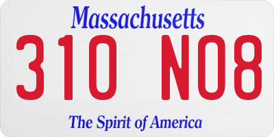 MA license plate 310NO8