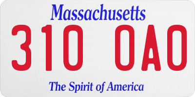 MA license plate 310OA0