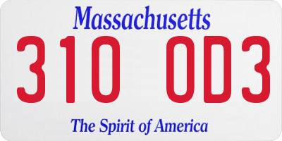 MA license plate 310OD3