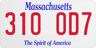 MA license plate 310OD7