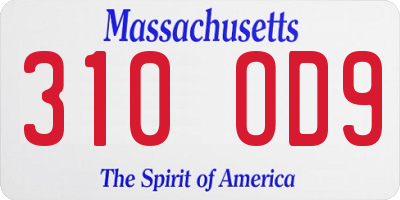 MA license plate 310OD9